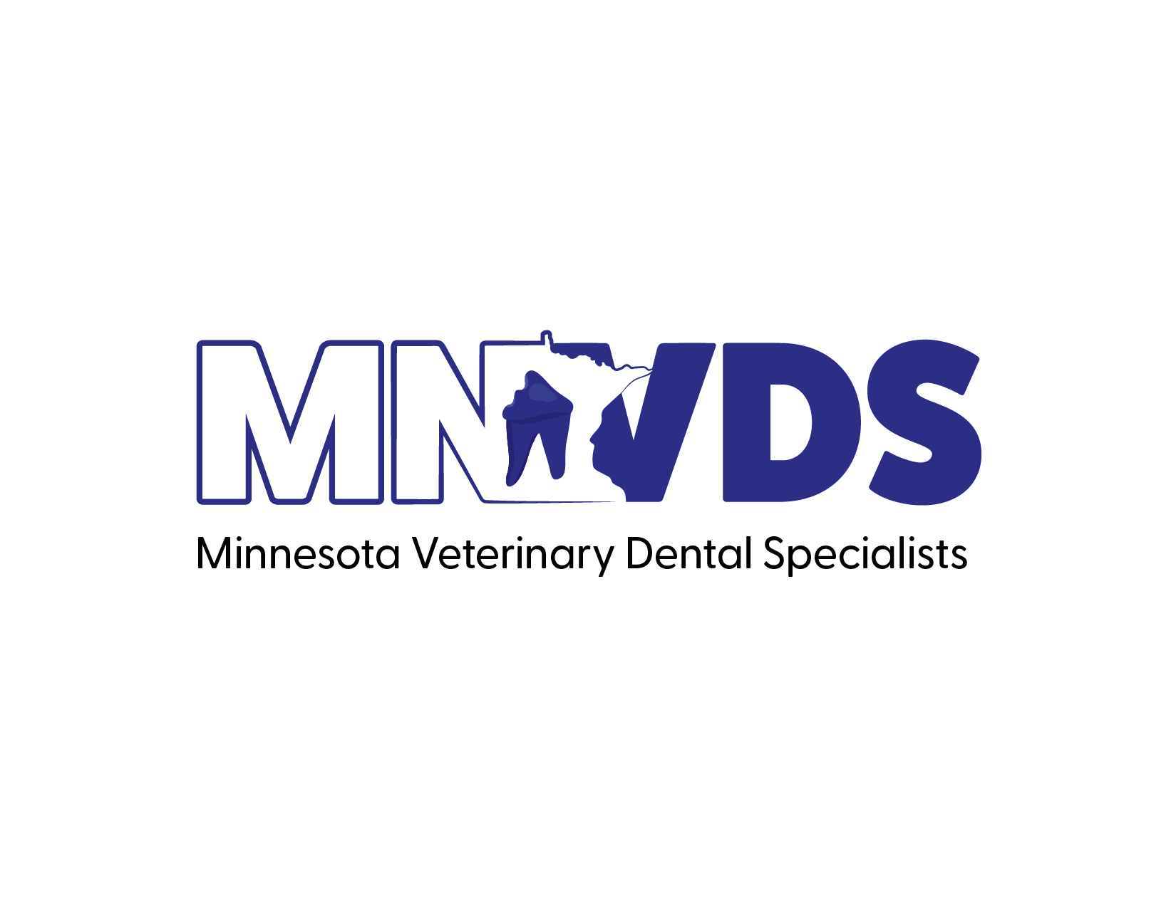 Logo of Minnesota Veterinary Dental Specialists featuring the initials MNVDS with the outline of Minnesota.